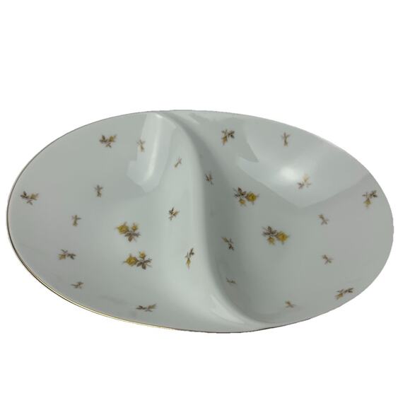 Sango Cottage Core Yellow Chintz Divided Serving Bowl Mid Century Modern Japan - Picture 1 of 9